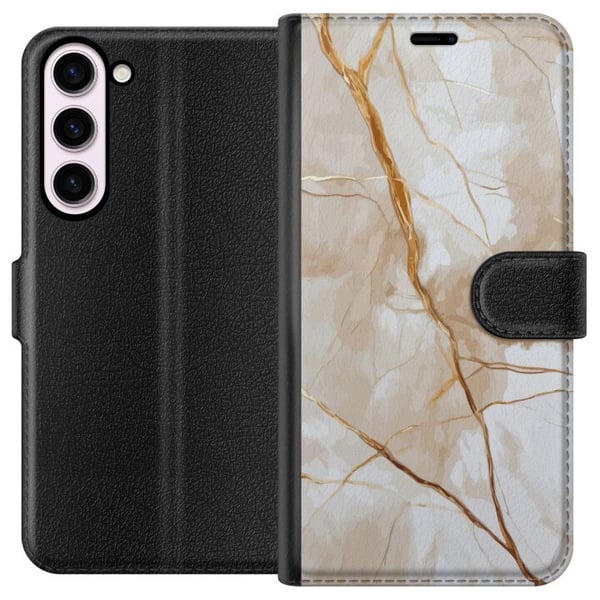 Yhteensopiva Lompakkokotelo Samsung Galaxy S23+ Valkoinen marmori kultajuovilla, elegantti ja ylellinen design täydellinen sinulle, joka rakastat tyy