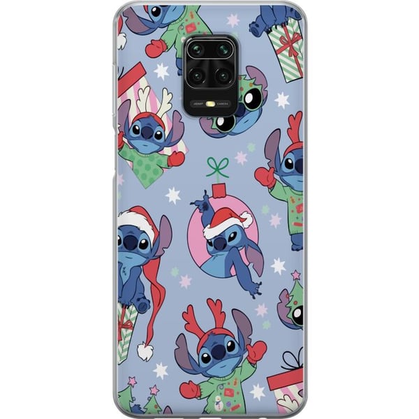 Kompatibel Mobilcover til Xiaomi Redmi Note 9S Disney Stitch-julemønster – sødt Stitch-julemotiv med nissehuer, rensdyrgevir og blå baggrund