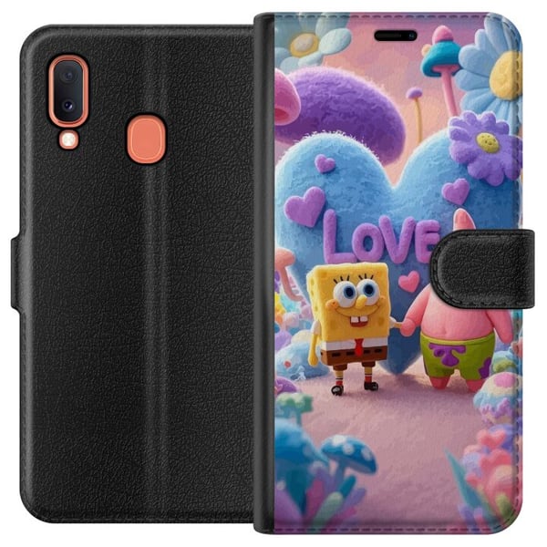Kompatibelt Lommeboketui til Samsung Galaxy A20e Svampebob og Patrick kjærlighet fargerik pastellverden med hjerter blomster og vennskap i ekte glede Kompatibelt Lommeboketui til Samsung Galaxy A20e Svampebob og Patrick kjærlighet fargerik pastellverden med hjerter blomster og vennskap i ekte glede