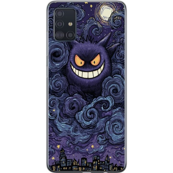 Yhteensopiva Puhelinkuori Samsung Galaxy A51 Pokémon Gengar -kuvitus – Tumma aihe, jossa on tähtitaivas ja kaupunkitaidetta