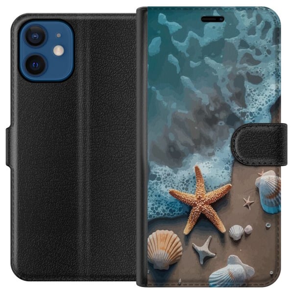 Yhteensopiva Lompakkokotelo Apple iPhone 12 mini Tähtikala ja simpukat rantadesign rauhallisine aaltoineen meren ja hiekan kera inspiroituna lomatunn