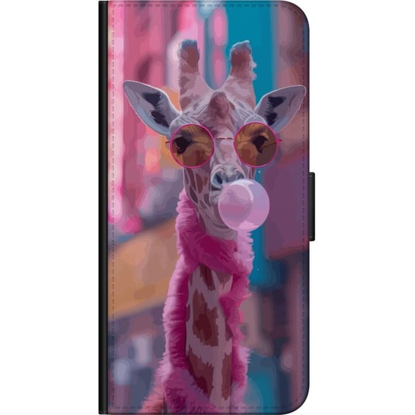 Kompatibelt Lommeboketui til Samsung Galaxy A03s Sjiraff med tyggegummi, morsomt fargerikt design i urbant miljø i popkunststil med leken energi, hum
