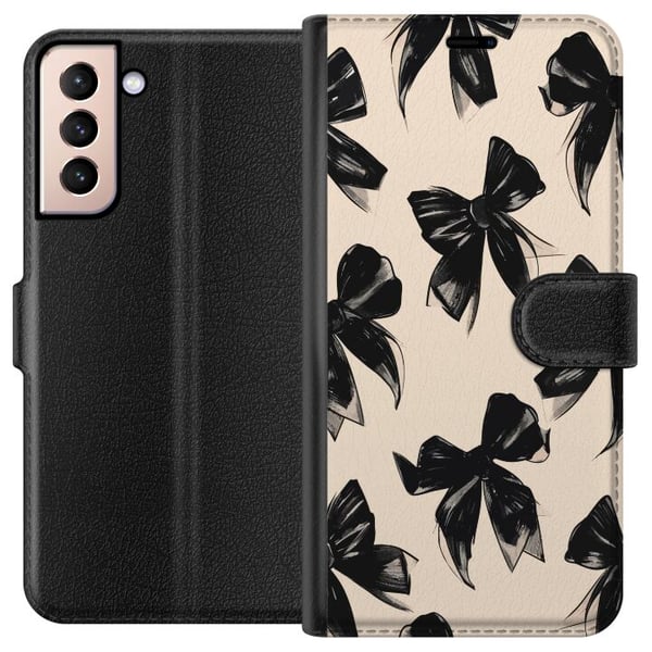 Kompatibel Tegnebogsetui til Samsung Galaxy S21 Sorte rosetter på beige baggrund, elegant tidløst design med bløde kontraster og en luksuriøs følelse