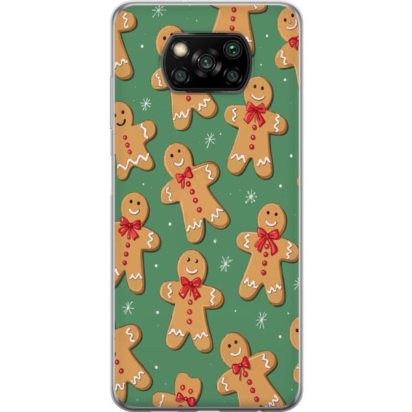 Kompatibel Mobilcover til Xiaomi Poco X3 NFC Julepeberkagemønster – peberkagemænd i sødt juledesign med grøn baggrund og vinterstemning