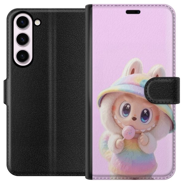 Yhteensopiva Lompakkokotelo Samsung Galaxy S23+ Rainbow Bunny Cutie – suloinen pastellisävyinen kuva, jossa söpö hahmo hupparissa