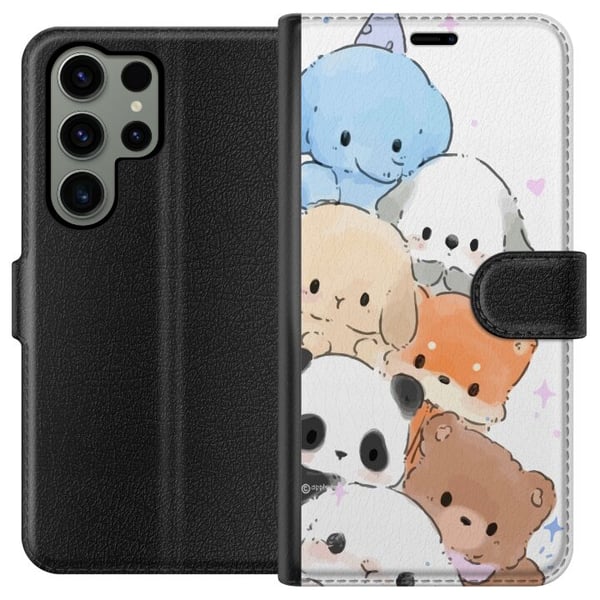 Kompatibelt Plånboksfodral till Samsung Galaxy S23 Ultra Söt stapel av kawaii djur i pastellfärger charmig skissad illustration perfekt för dig som g