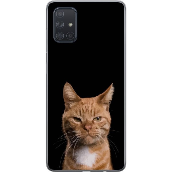 Kompatibelt Mobildeksel til Samsung Galaxy A71 Nærbilde av en oransje katt mot svart bakgrunn med sterk kontrast og et uttrykksfullt blikk Kompatibelt Mobildeksel til Samsung Galaxy A71 Nærbilde av en oransje katt mot svart bakgrunn med sterk kontrast og et uttrykksfullt blikk