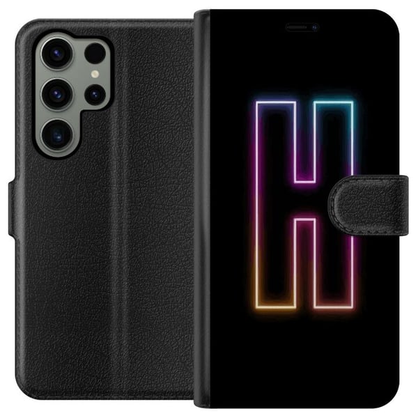 Kompatibel Tegnebogsetui til Samsung Galaxy S23 Ultra Minimalistisk neonbogstav H i farveskiftende lys mod sort baggrund Kompatibel Tegnebogsetui til Samsung Galaxy S23 Ultra Minimalistisk neonbogstav H i farveskiftende lys mod sort baggrund