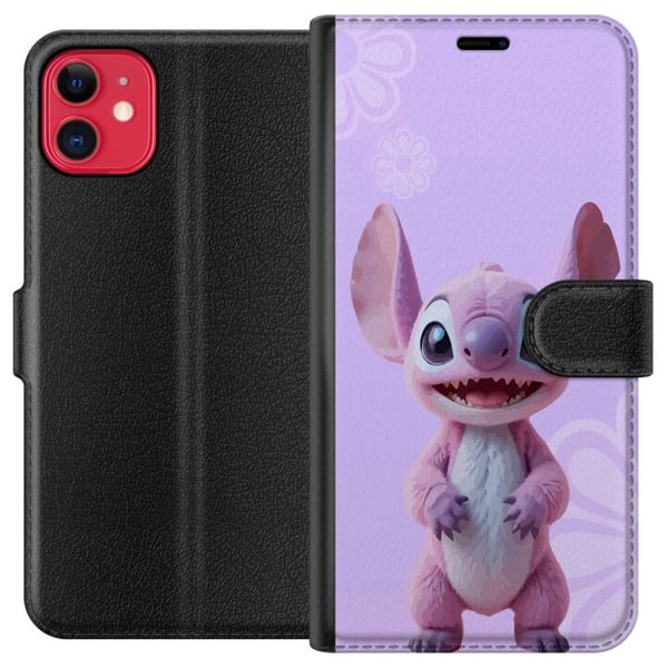 Kompatibelt Plånboksfodral till Apple iPhone 11 Rosa Stitch figur kawaii motiv i lila pastell gulligt och charmigt för söta karaktärälskare