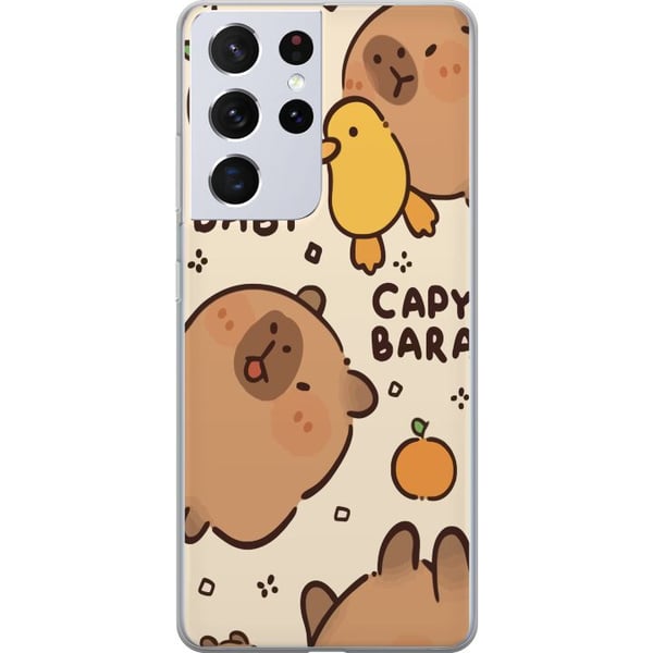 Kompatibel Mobilcover til Samsung Galaxy S21 Ultra 5G Kawaii-kapivarillustration – Sødt tegnet design med ænder og appelsiner