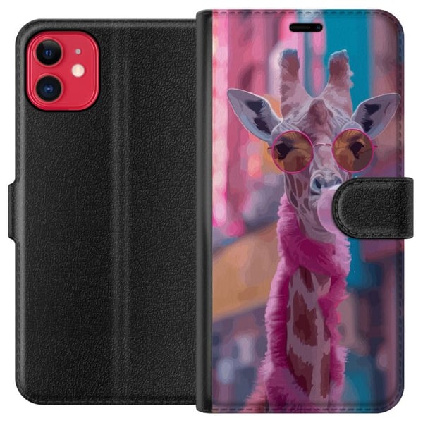 Kompatibel Tegnebogsetui til Apple iPhone 11 Giraf med tyggegummi, sjovt farverigt design i bymiljø i popkunststil med legende energi, humor og kreat Kompatibel Tegnebogsetui til Apple iPhone 11 Giraf med tyggegummi, sjovt farverigt design i bymiljø i popkunststil med legende energi, humor og kreat