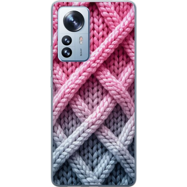 Kompatibelt Mobilskal till Xiaomi 12 Pro Tät närbild av flätad textil i rosa grå och vitt med tydlig taktil struktur