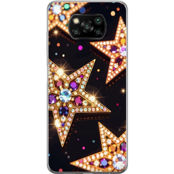 Kompatibel Mobilcover til Xiaomi Poco X3 NFC Gyldne glitterstjerner med krystaller og festlig lyseffekt på mørk baggrund, et elegant motiv til jul, n