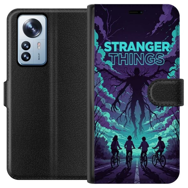 Yhteensopiva Lompakkokotelo Xiaomi 12 Pro Stranger Things -inspiroitu fantasia kuvitus, jossa on tumma hirviö, pyöräileviä lapsia ja dramaattinen pun