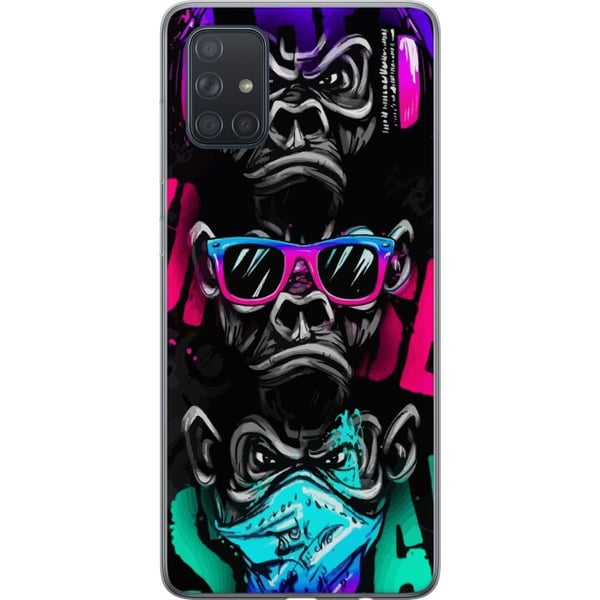 Kompatibel Mobilcover til Samsung Galaxy A71 Tre aber kunst – Graffitiinspireret neonmotiv ser ingenting, hører ingenting, siger ingenting