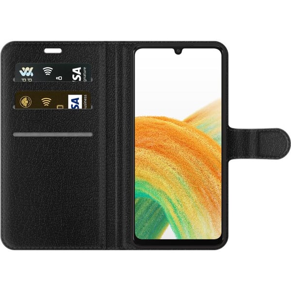 Yhteensopiva Lompakkokotelo Samsung Galaxy A33 5G Leikkisät Stitch ja Angel lähikuvassa suurine nauruineen ja sydämenmuotoisine yksityiskohtineen luo