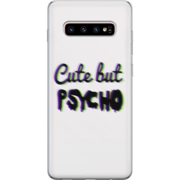 Kompatibelt Mobilskal till Samsung Galaxy S10+ Minimalistisk glitchtypografi med texten cute but psycho i neonliknande färgeffekt