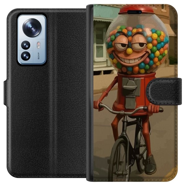 Kompatibelt Plånboksfodral till Xiaomi 12 Pro Italian Brainrot illustration – Rolig godismaskin cyklar i retrodesign