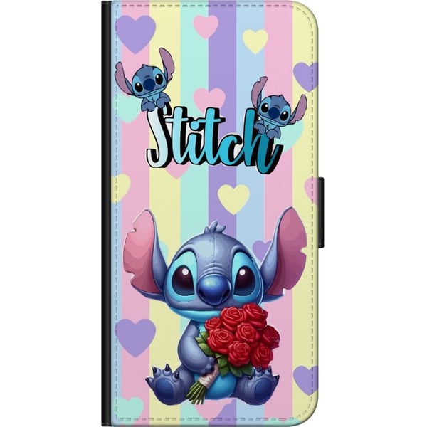 Kompatibelt Lommeboketui til Samsung Galaxy A03s Stitch med roser i romantisk tegneseriestil mot stripete bakgrunn
