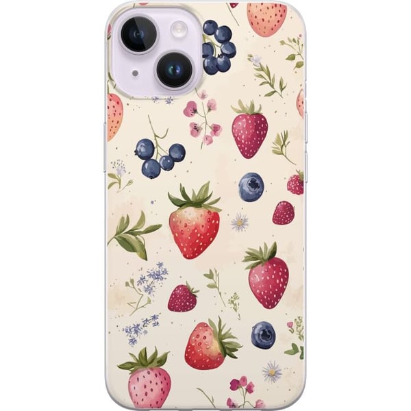 Kompatibel Mobilcover til Apple iPhone 14 Sommerligt bærmønster med jordbær, blåbær og blomster i akvarel – trendy og frisk design, der passer til al
