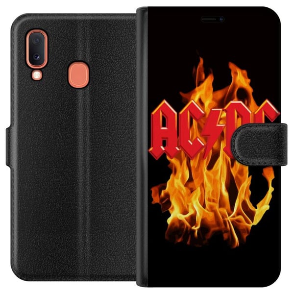 Kompatibelt Plånboksfodral till Samsung Galaxy A20e ACDC Flames Rock Music Band Guitar