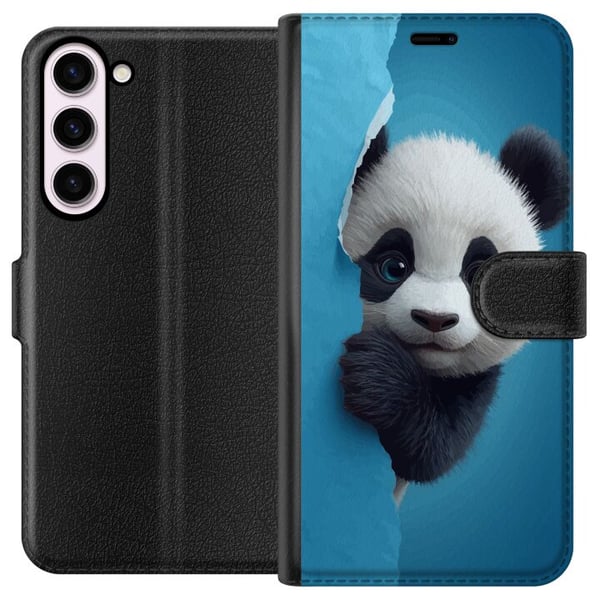 Yhteensopiva Lompakkokotelo Samsung Galaxy S23+ Suloinen panda kurkistaa paperin läpi pehmeässä 3D-kuvituksessa