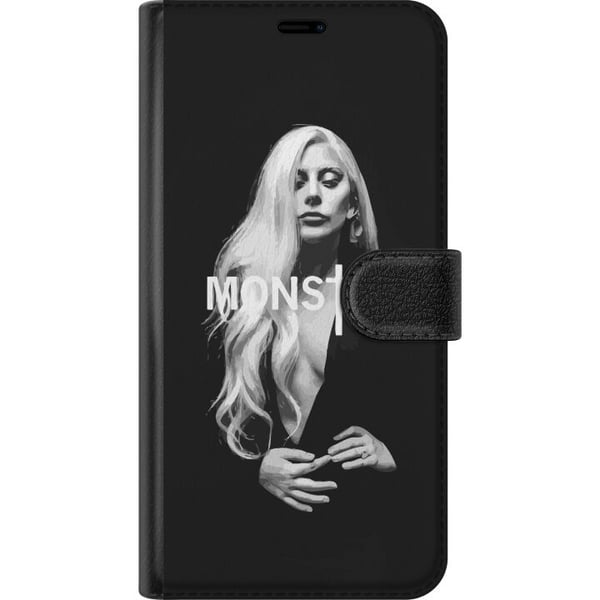 Kompatibelt Plånboksfodral till Samsung Galaxy A32 5G Lady Gaga Monster porträtt – svartvit Lady Gaga design med stark MONSTER-typografi och ikonisk