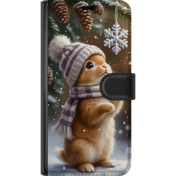 Kompatibelt Lommeboketui til Samsung Galaxy S10 Lite Vinterkanin med lue og skjerf beundrer snøfnugg sjarmerende vintermotiv fylt med julestemning