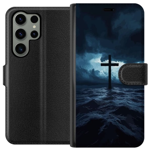 Kompatibel Tegnebogsetui til Samsung Galaxy S23 Ultra Kors i stormfuldt hav dramatisk kristent maleri med kors og bølger religiøst motiv ocean himmel Kompatibel Tegnebogsetui til Samsung Galaxy S23 Ultra Kors i stormfuldt hav dramatisk kristent maleri med kors og bølger religiøst motiv ocean himmel