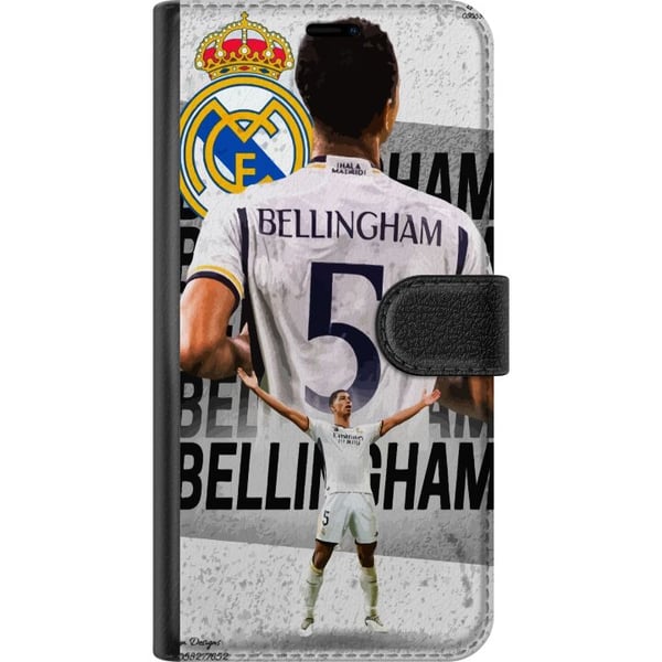 Kompatibel Tegnebogsetui til Samsung Galaxy S21 Real Madrid Jude Bellingham med forsvarer i trøje nummer 5 stort klubemblem sort-hvid kontrast atleti