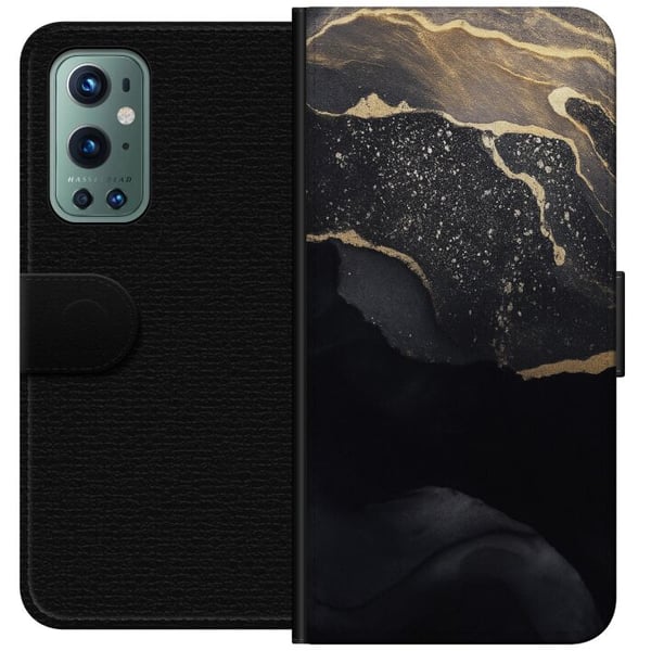 Yhteensopiva Lompakkokotelo OnePlus 9 Pro Musta kulta abstrakti