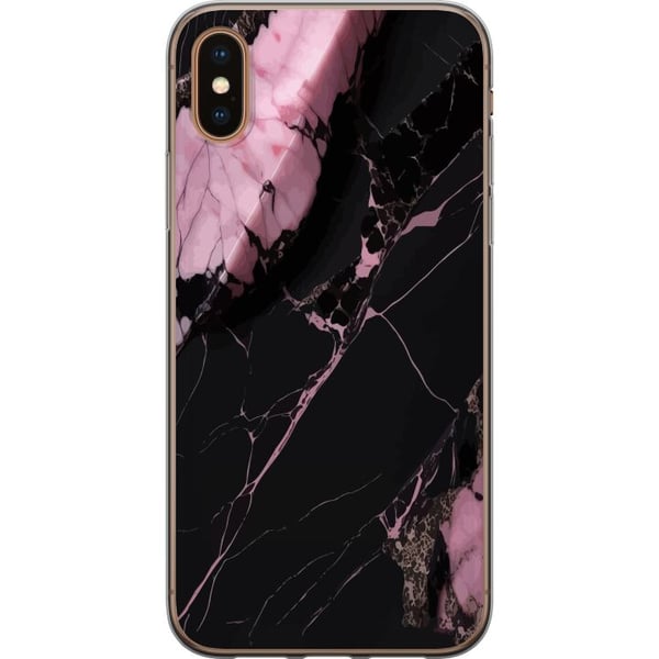 Kompatibelt Mobildeksel til Apple iPhone XS Svart og rosa marmormønster med sterke kontraster, skarpe sprekkelinjer og polert steinestetikk