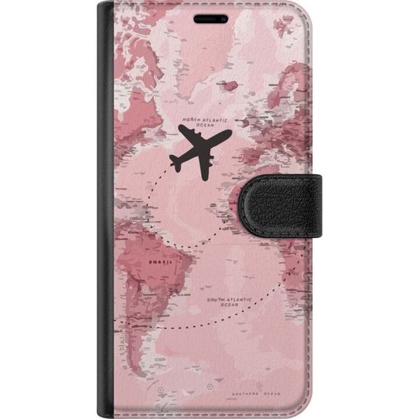 Kompatibelt Lommeboketui til Samsung Galaxy S10 Lite Reise fly rosa verdenskart – reise- og eventyrdesign med fly over rosa verdenskart