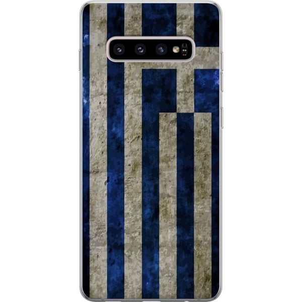 Yhteensopiva Puhelinkuori Samsung Galaxy S10+ Kreikan lippuaiheinen taide sinivalkoisella vintagekuviolla Kreikasta ja klassisesta muotoilusta pitävi