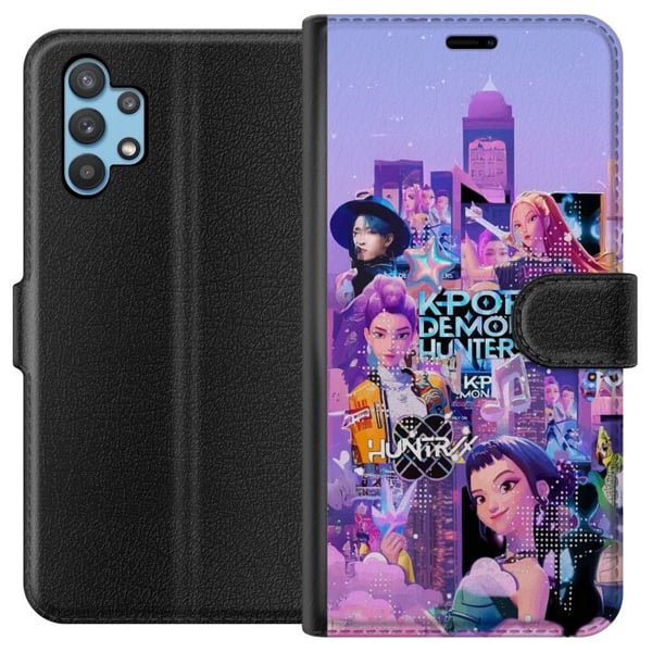 Kompatibelt Plånboksfodral till Samsung Galaxy A32 5G KPop Demon Hunters Birthday motiv med KPopkaraktärer i neonljus och färgstarkt festtema Kompatibelt Plånboksfodral till Samsung Galaxy A32 5G KPop Demon Hunters Birthday motiv med KPopkaraktärer i neonljus och färgstarkt festtema