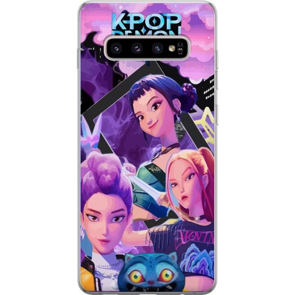 Kompatibelt Mobilskal till Samsung Galaxy S10+ K-Pop Demon Hunters anime inspirerad futuristisk stad med tre hjältinnor och lila neonljus
