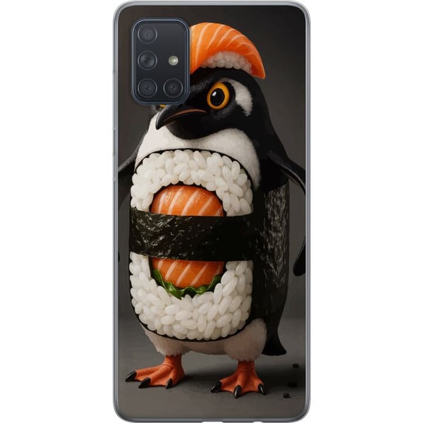 Kompatibel Mobilcover til Samsung Galaxy A71 Sushi-pingvindesign – Kreativt kawaii-motiv med laks, ris og tang
