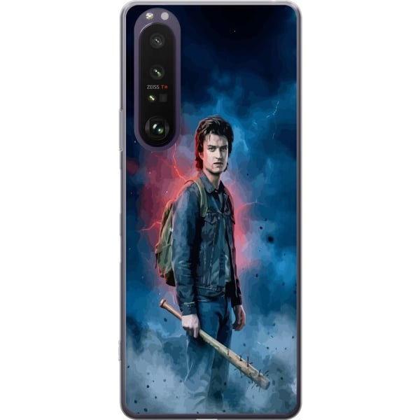 Kompatibel Mobilcover til Sony Xperia 1 III Stranger Things-portræt med baseballbat, lyn og dramatisk baggrund