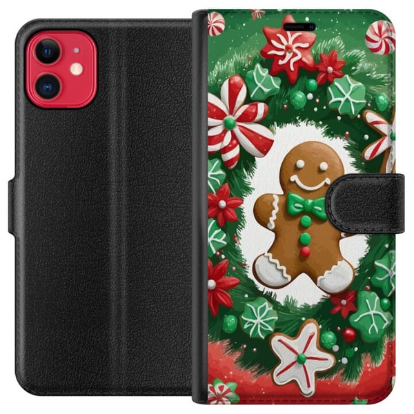 Kompatibelt Plånboksfodral till Apple iPhone 11 Christmas gingerbread poster pepparkaka holiday cookies julgran candy sweets julmotiv retro design