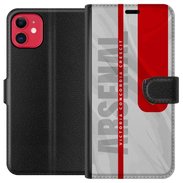 Kompatibelt Plånboksfodral till Apple iPhone 11 Arsenal FC crest fotboll klubb poster Gunners Premier League logo röd vit bakgrund retro design art