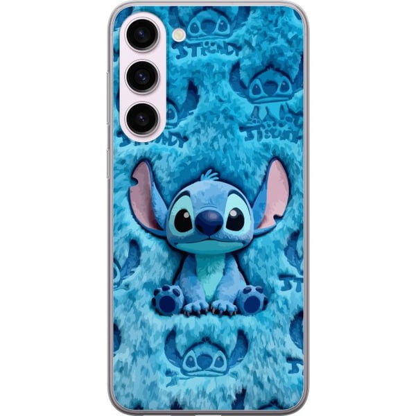 Kompatibel Mobilcover til Samsung Galaxy S23+ Stitch sidder på et fluffy blåt mønster med sit ansigt og sine ører gentaget som tekstur, hvilket skabe Kompatibel Mobilcover til Samsung Galaxy S23+ Stitch sidder på et fluffy blåt mønster med sit ansigt og sine ører gentaget som tekstur, hvilket skabe
