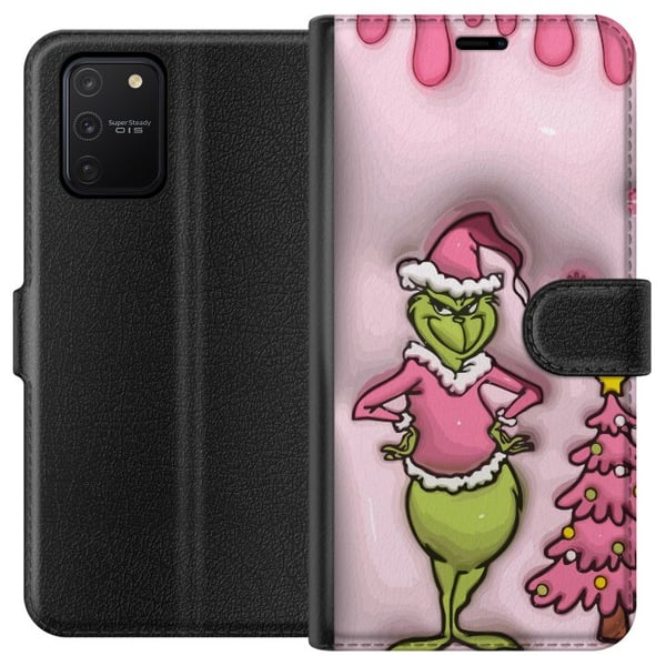 Kompatibelt Lommeboketui til Samsung Galaxy S10 Lite Grønn julefigur i rosa nissedrakt, morsom og fargerik vri på en klassisk juledyrker for et humor Kompatibelt Lommeboketui til Samsung Galaxy S10 Lite Grønn julefigur i rosa nissedrakt, morsom og fargerik vri på en klassisk juledyrker for et humor