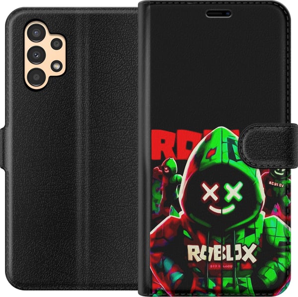Kompatibelt Plånboksfodral till Samsung Galaxy A13 Roblox Shadow Squad Design mörk neoninspirerad stil med gröna och röda kontraster för en cool inte