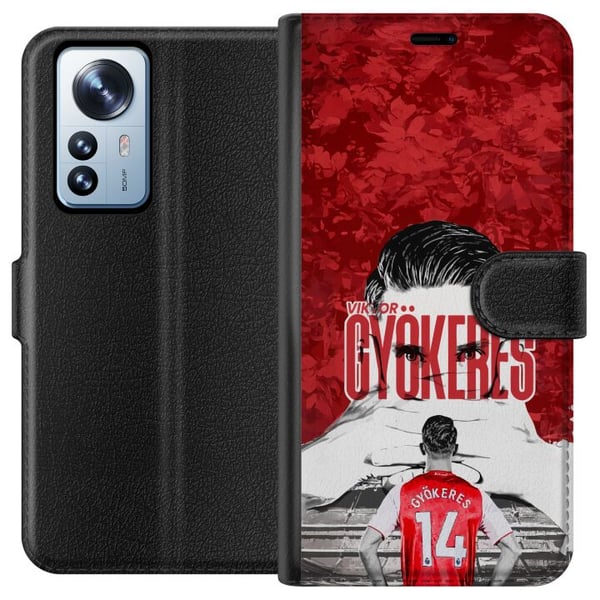 Yhteensopiva Lompakkokotelo Xiaomi 12 Pro Viktor Gyökeresin voimakas jalkapalloaihe punaisessa sävyssä, täynnä energiaa ja intohimoa