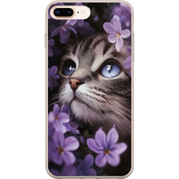 Yhteensopiva Puhelinkuori Apple iPhone 8 Plus Kissa ja kukat Yhteensopiva Puhelinkuori Apple iPhone 8 Plus Kissa ja kukat