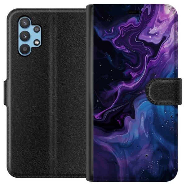 Kompatibelt Plånboksfodral till Samsung Galaxy A32 5G Abstrakt flytande marmormönster i lila och blå toner med kosmisk känsla, mjuka former och djup Kompatibelt Plånboksfodral till Samsung Galaxy A32 5G Abstrakt flytande marmormönster i lila och blå toner med kosmisk känsla, mjuka former och djup