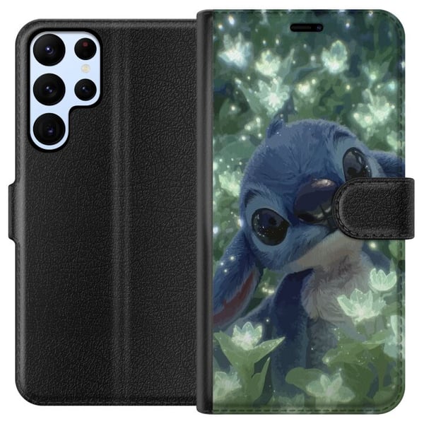Kompatibelt Plånboksfodral till Samsung Galaxy S22 Ultra 5G Disney Stitch kawaii figur med blomma