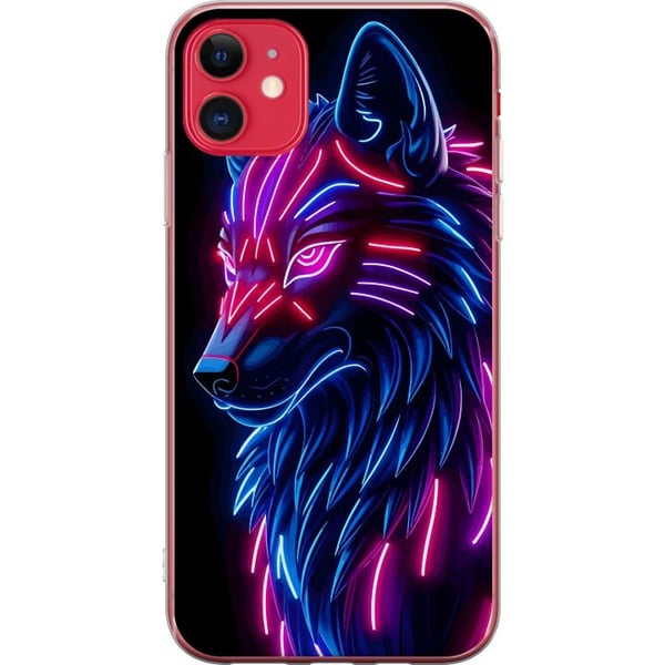 Kompatibelt Mobildeksel til Apple iPhone 11 Neonbelyst ulv i blått og rosa lys med futuristisk cyberpunkfølelse