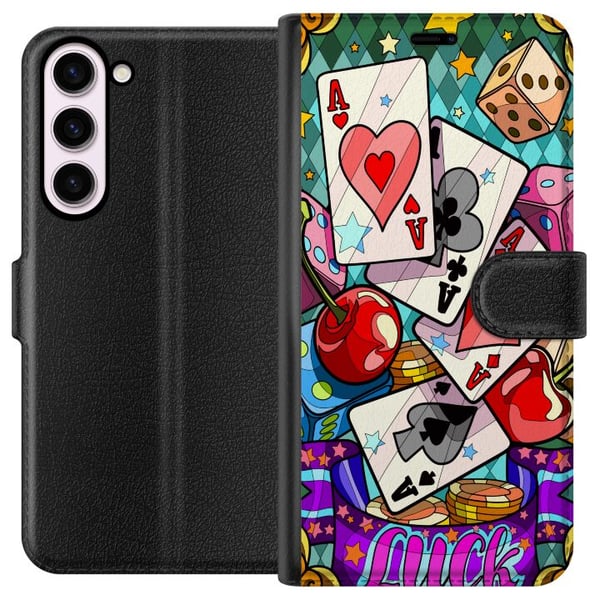 Kompatibel Tegnebogsetui til Samsung Galaxy S23+ Lucky Hands casino-popartdesign med spillekort, terninger, kirsebær og retroinspireret farverig stil Kompatibel Tegnebogsetui til Samsung Galaxy S23+ Lucky Hands casino-popartdesign med spillekort, terninger, kirsebær og retroinspireret farverig stil
