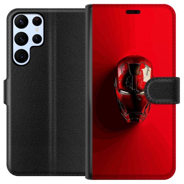 Kompatibelt Plånboksfodral till Samsung Galaxy S22 Ultra 5G Iron Man Marvel hjälm poster Avengers Tony Stark mask röd superhero retro comic illustrat